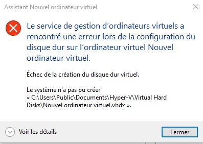 message d'erreur